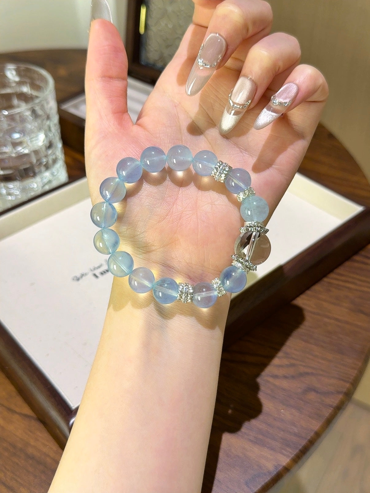 ▫️▪️ Aquamarine white crystal bracelet